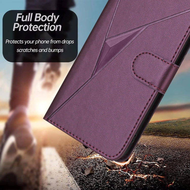 For iPhone 16e Triangle Pattern Buckle Clasp Leather Phone Case(Dark Purple) by bashfashion