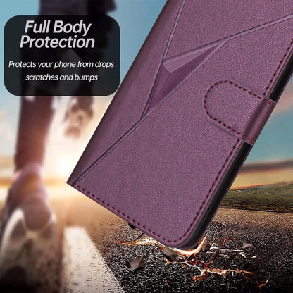 For iPhone 16e Triangle Pattern Buckle Clasp Leather Phone Case(Dark Purple) by bashfashion