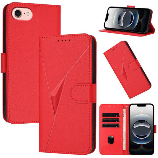 For iPhone 16e Triangle Pattern Buckle Clasp Leather Phone Case(Red) by bashfashion