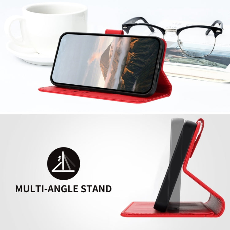 For iPhone 16e Triangle Pattern Buckle Clasp Leather Phone Case(Red) by bashfashion