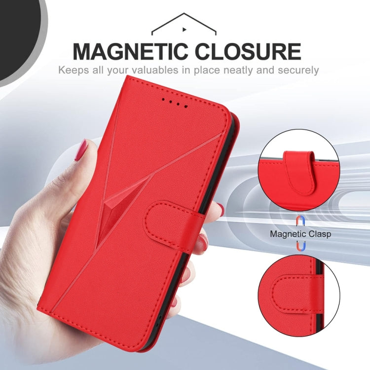 For iPhone 16e Triangle Pattern Buckle Clasp Leather Phone Case(Red) by bashfashion