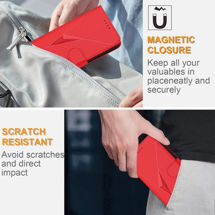 For iPhone 16e Triangle Pattern Buckle Clasp Leather Phone Case(Red) by bashfashion