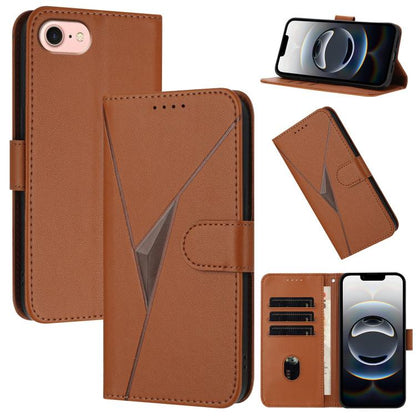 For iPhone 16e Triangle Pattern Buckle Clasp Leather Phone Case(Brown) by bashfashion
