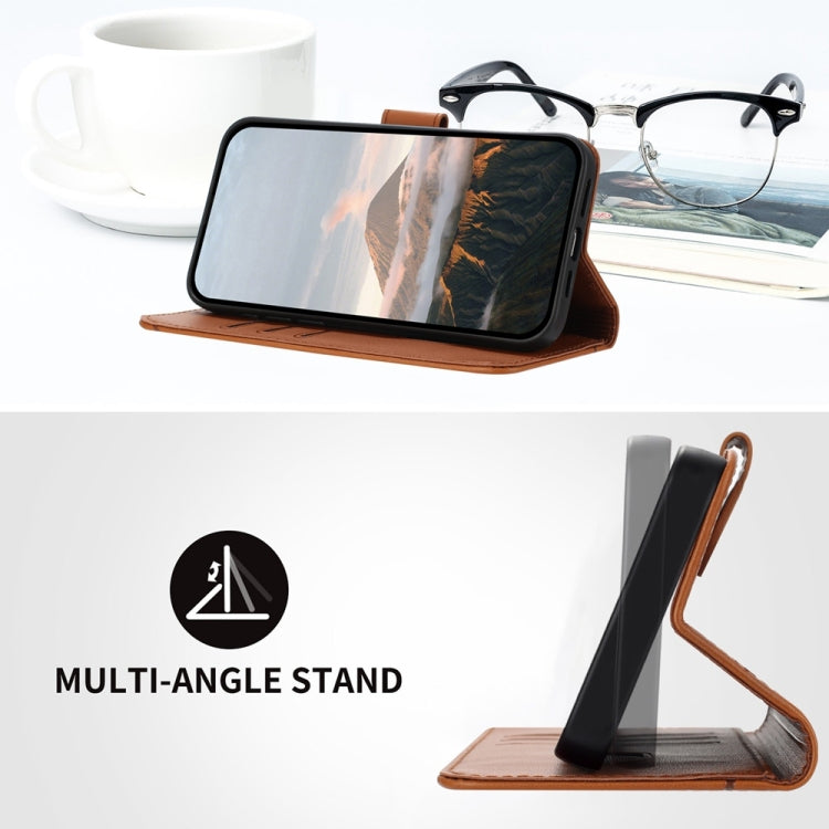 For iPhone 16e Triangle Pattern Buckle Clasp Leather Phone Case(Brown) by bashfashion