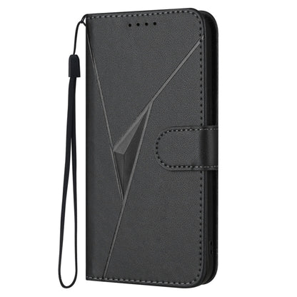 For iPhone 16e Triangle Pattern Buckle Clasp Leather Phone Case(Black) by bashfashion