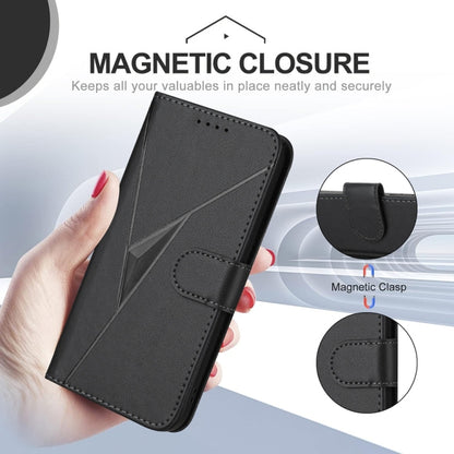 For iPhone 16e Triangle Pattern Buckle Clasp Leather Phone Case(Black) by bashfashion