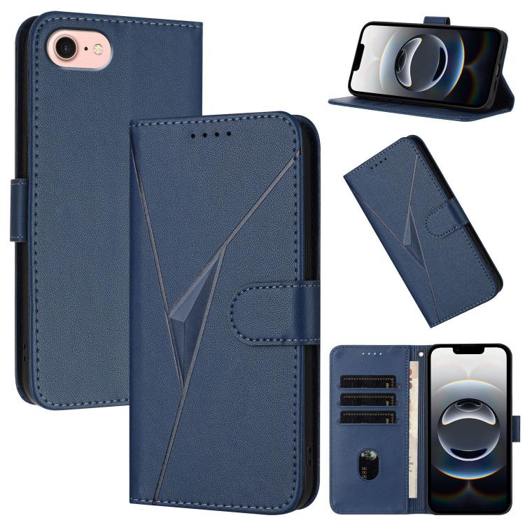 For iPhone 16e Triangle Pattern Buckle Clasp Leather Phone Case(Royal Blue) by bashfashion