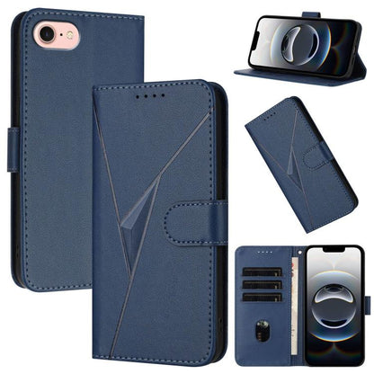 For iPhone 16e Triangle Pattern Buckle Clasp Leather Phone Case(Royal Blue) by bashfashion
