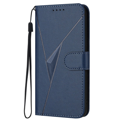 For iPhone 16e Triangle Pattern Buckle Clasp Leather Phone Case(Royal Blue) by bashfashion