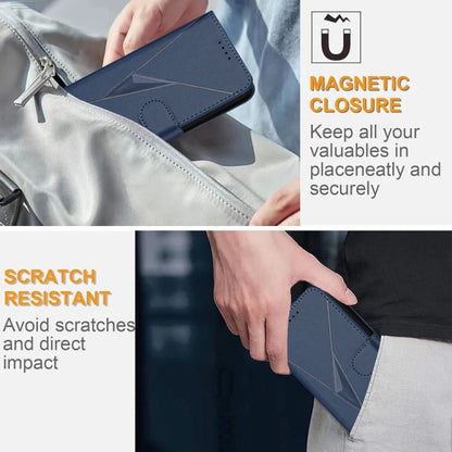 For iPhone 16e Triangle Pattern Buckle Clasp Leather Phone Case(Royal Blue) by bashfashion