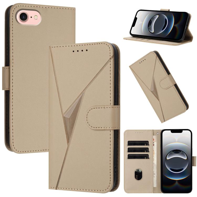 For iPhone 16e Triangle Pattern Buckle Clasp Leather Phone Case(Gold) by bashfashion