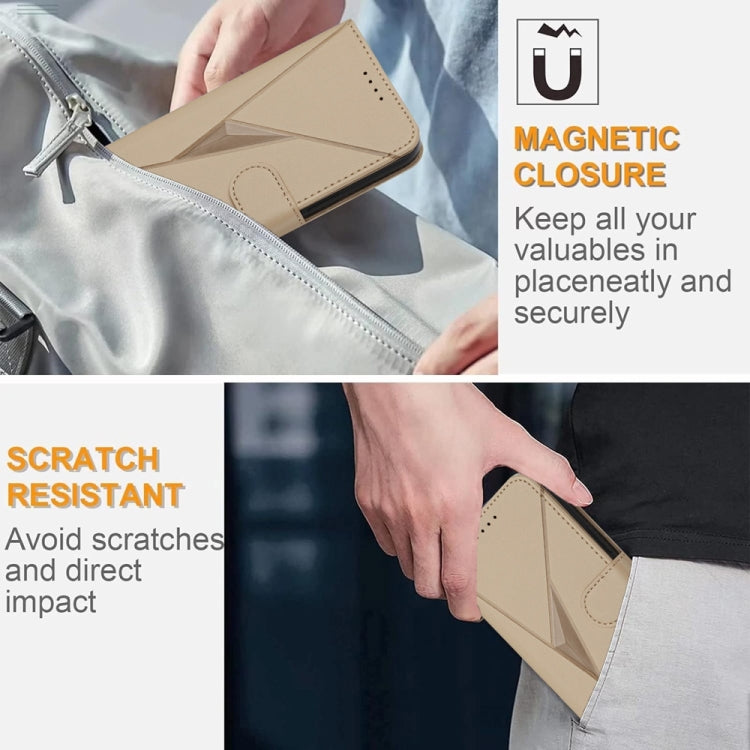 For iPhone 16e Triangle Pattern Buckle Clasp Leather Phone Case(Gold) by bashfashion