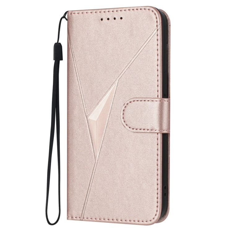 For iPhone 16e Triangle Pattern Buckle Clasp Leather Phone Case(Rose Gold) by bashfashion