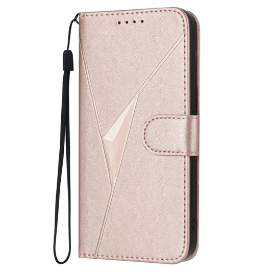 For iPhone 16e Triangle Pattern Buckle Clasp Leather Phone Case(Rose Gold) by bashfashion