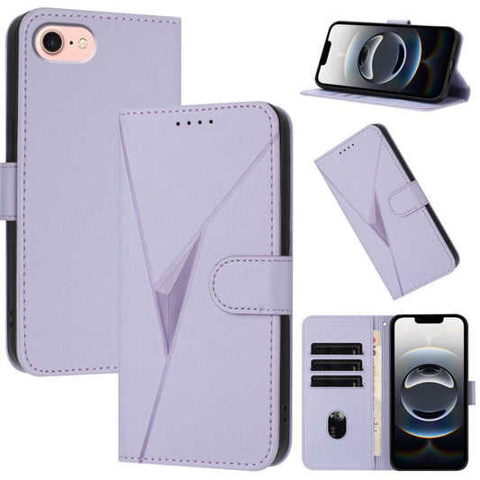 For iPhone 16e Triangle Pattern Buckle Clasp Leather Phone Case(Light Purple) by bashfashion