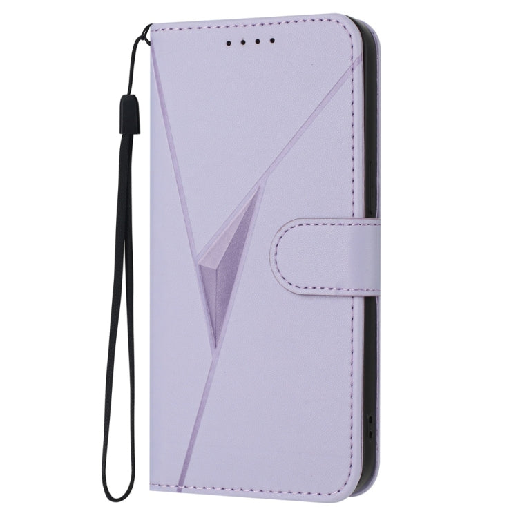 For iPhone 16e Triangle Pattern Buckle Clasp Leather Phone Case(Light Purple) by bashfashion