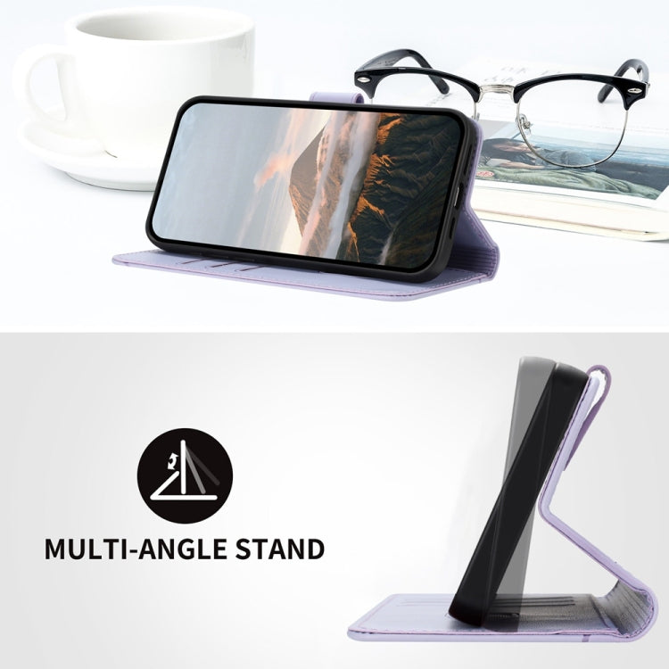 For iPhone 16e Triangle Pattern Buckle Clasp Leather Phone Case(Light Purple) by bashfashion