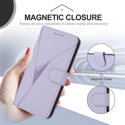 For iPhone 16e Triangle Pattern Buckle Clasp Leather Phone Case(Light Purple) by bashfashion