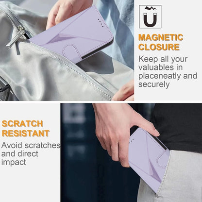 For iPhone 16e Triangle Pattern Buckle Clasp Leather Phone Case(Light Purple) by bashfashion