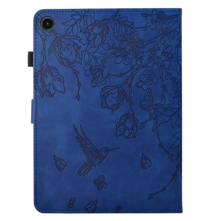 For Samsung Galaxy Tab A8 2022 SM-X200 Flowers and Bird Embossed Smart Leather Tablet Case(Dark Blue) by bashfashion