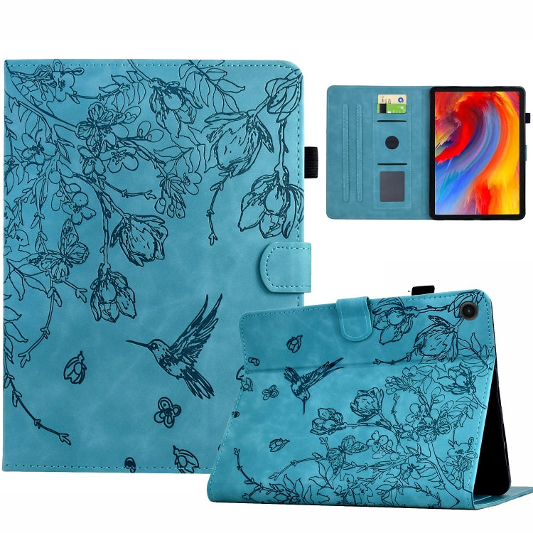 For Samsung Galaxy Tab A11+ / A9+ Flowers and Bird Embossed Smart Leather Tablet Case(Light Blue) by bashfashion
