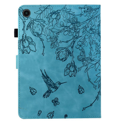 For Samsung Galaxy Tab A11+ / A9+ Flowers and Bird Embossed Smart Leather Tablet Case(Light Blue) by bashfashion