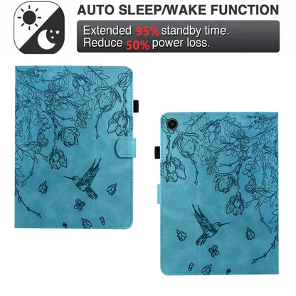 For Samsung Galaxy Tab A11+ / A9+ Flowers and Bird Embossed Smart Leather Tablet Case(Light Blue) by bashfashion