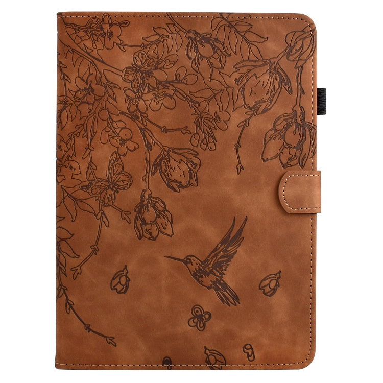 For Samsung Galaxy Tab S6 Lite P610 Flowers and Bird Embossed Smart Leather Tablet Case(Brown) by bashfashion