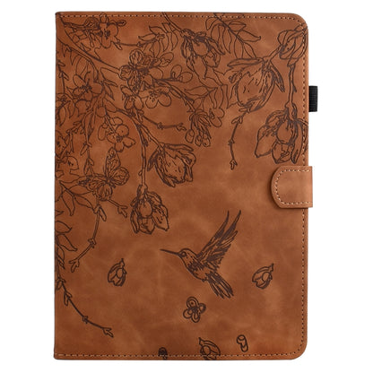 For Samsung Galaxy Tab S6 Lite P610 Flowers and Bird Embossed Smart Leather Tablet Case(Brown) by bashfashion