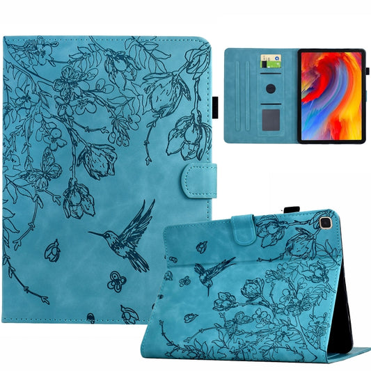 For Samsung Galaxy Tab S6 Lite P610 Flowers and Bird Embossed Smart Leather Tablet Case(Light Blue) by bashfashion