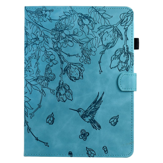 For Samsung Galaxy Tab S6 Lite P610 Flowers and Bird Embossed Smart Leather Tablet Case(Light Blue) by bashfashion