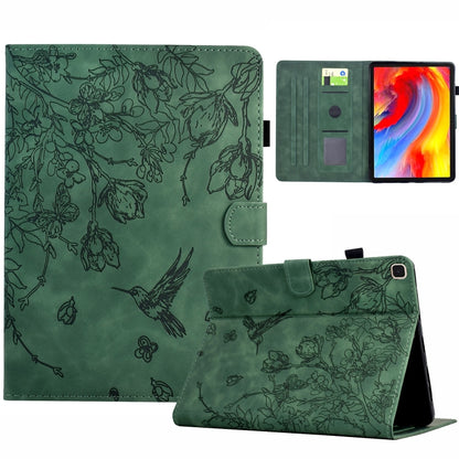 For Samsung Galaxy Tab S6 Lite P610 Flowers and Bird Embossed Smart Leather Tablet Case(Green) by bashfashion