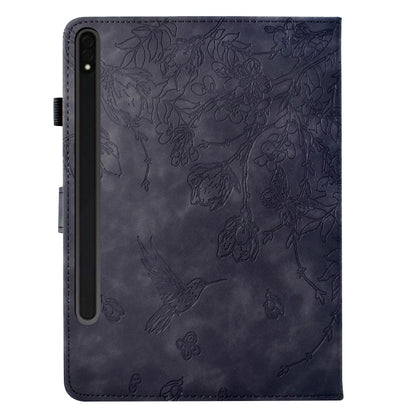 For Samsung Galaxy Tab S7 / S8 Flowers and Bird Embossed Smart Leather Tablet Case(Black) by bashfashion