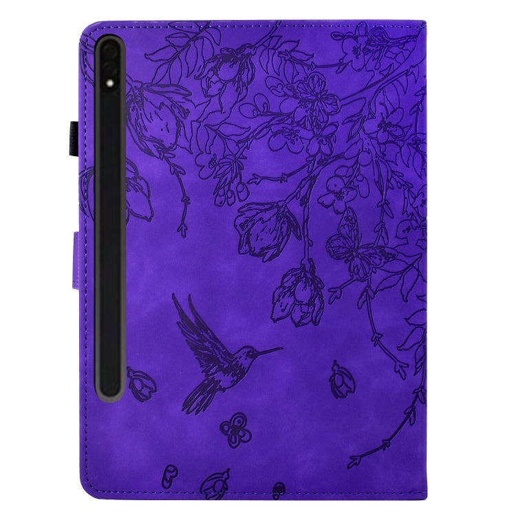 For Samsung Galaxy Tab S7 / S8 Flowers and Bird Embossed Smart Leather Tablet Case(Purple) by bashfashion
