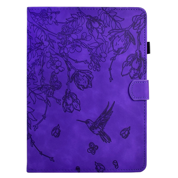 For Samsung Galaxy Tab A7 10.4 T500 Flowers and Bird Embossed Smart Leather Tablet Case(Purple) by bashfashion