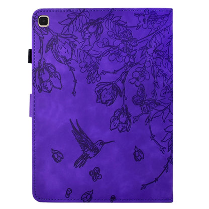 For Samsung Galaxy Tab A7 10.4 T500 Flowers and Bird Embossed Smart Leather Tablet Case(Purple) by bashfashion