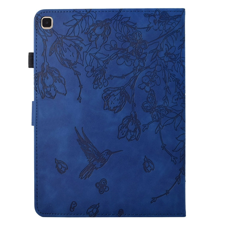For Samsung Galaxy Tab A7 10.4 T500 Flowers and Bird Embossed Smart Leather Tablet Case(Dark Blue) by bashfashion