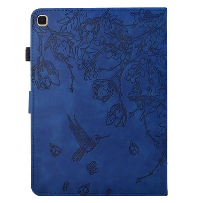 For Samsung Galaxy Tab A7 10.4 T500 Flowers and Bird Embossed Smart Leather Tablet Case(Dark Blue) by bashfashion