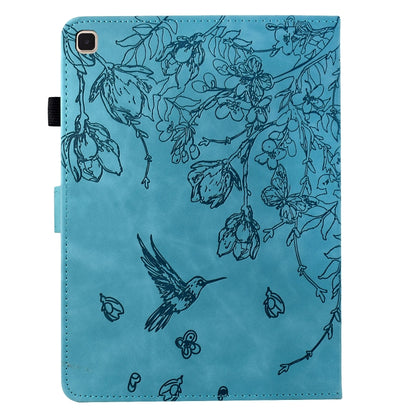 For Samsung Galaxy Tab A7 10.4 T500 Flowers and Bird Embossed Smart Leather Tablet Case(Light Blue) by bashfashion