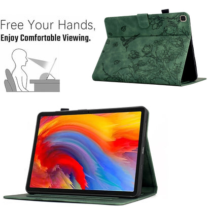 For Samsung Galaxy Tab A7 10.4 T500 Flowers and Bird Embossed Smart Leather Tablet Case(Green) by bashfashion