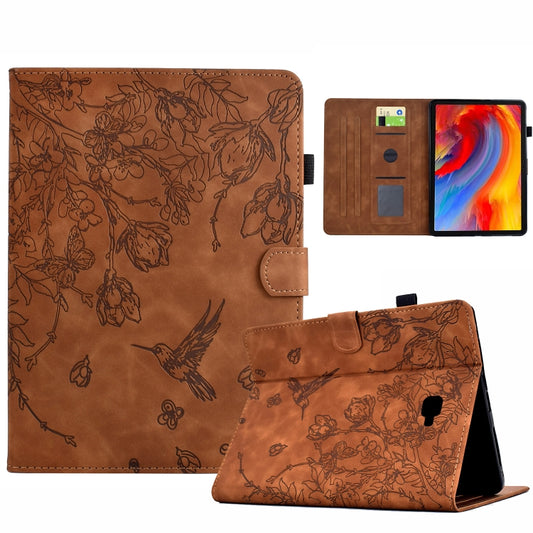 For Samsung Galaxy Tab A 10.1 T580 Flowers and Bird Embossed Smart Leather Tablet Case(Brown) by bashfashion