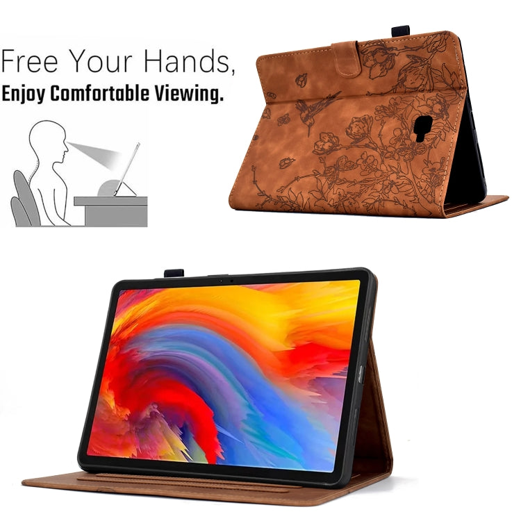 For Samsung Galaxy Tab A 10.1 T580 Flowers and Bird Embossed Smart Leather Tablet Case(Brown) by bashfashion