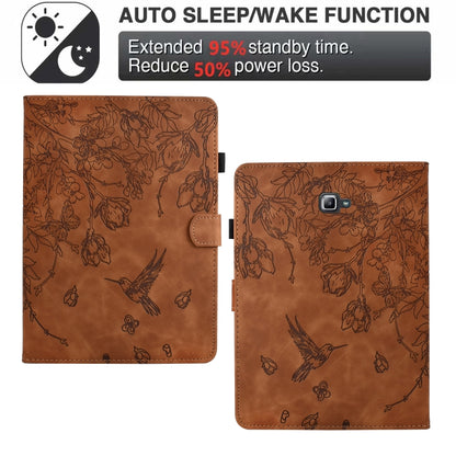 For Samsung Galaxy Tab A 10.1 T580 Flowers and Bird Embossed Smart Leather Tablet Case(Brown) by bashfashion