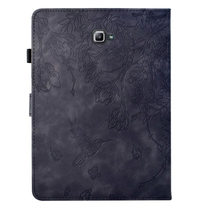 For Samsung Galaxy Tab A 10.1 T580 Flowers and Bird Embossed Smart Leather Tablet Case(Black) by bashfashion