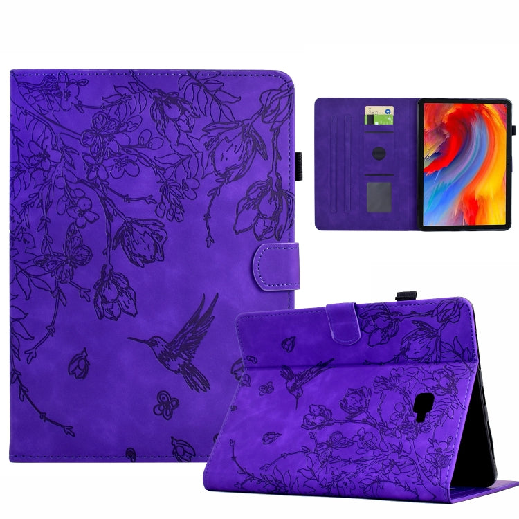 For Samsung Galaxy Tab A 10.1 T580 Flowers and Bird Embossed Smart Leather Tablet Case(Purple) by bashfashion