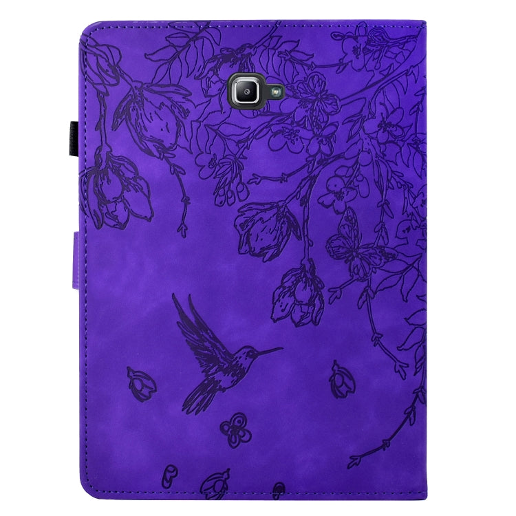 For Samsung Galaxy Tab A 10.1 T580 Flowers and Bird Embossed Smart Leather Tablet Case(Purple) by bashfashion
