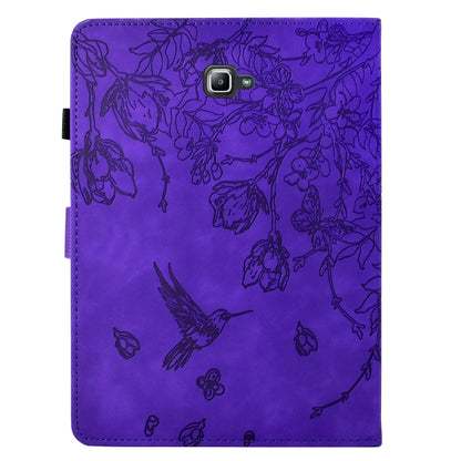 For Samsung Galaxy Tab A 10.1 T580 Flowers and Bird Embossed Smart Leather Tablet Case(Purple) by bashfashion