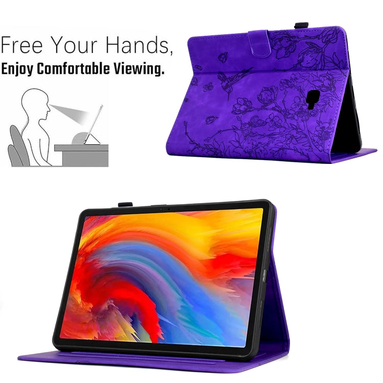 For Samsung Galaxy Tab A 10.1 T580 Flowers and Bird Embossed Smart Leather Tablet Case(Purple) by bashfashion