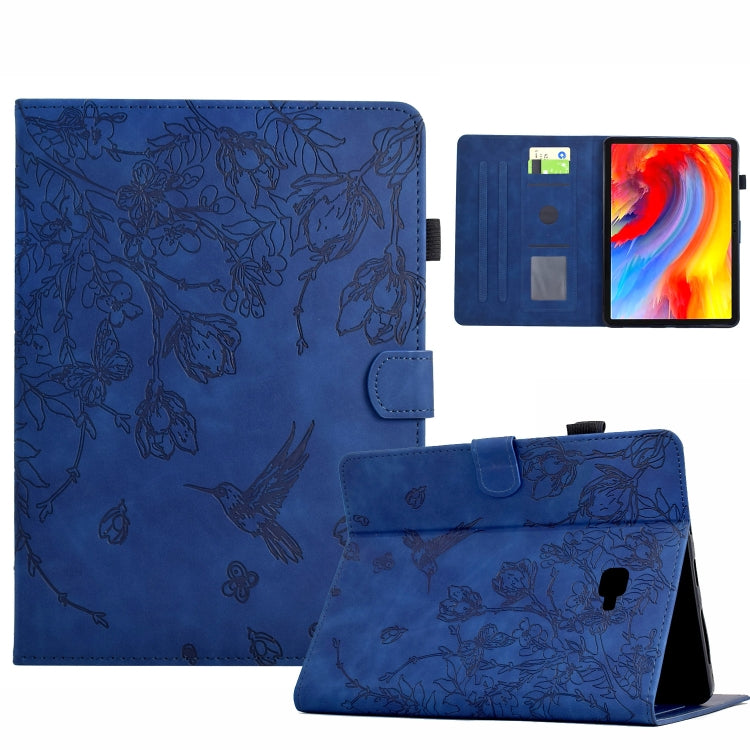 For Samsung Galaxy Tab A 10.1 T580 Flowers and Bird Embossed Smart Leather Tablet Case(Dark Blue) by bashfashion