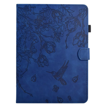 For Samsung Galaxy Tab A 10.1 T580 Flowers and Bird Embossed Smart Leather Tablet Case(Dark Blue) by bashfashion